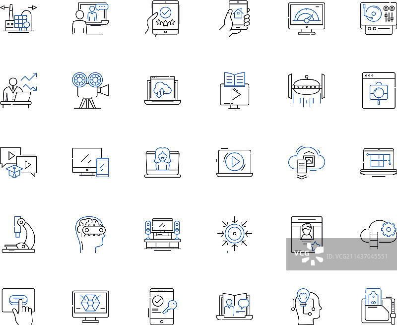 网络安全技术线性图标合集图片素材