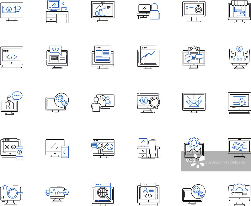 信息系统线性图标集合图片素材