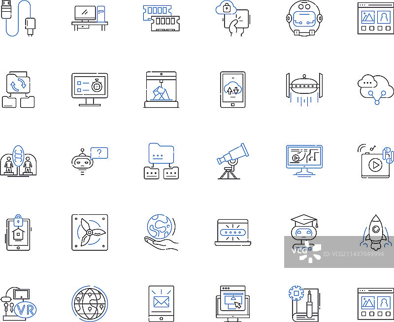 互联网安全防火墙线性图标合集图片素材