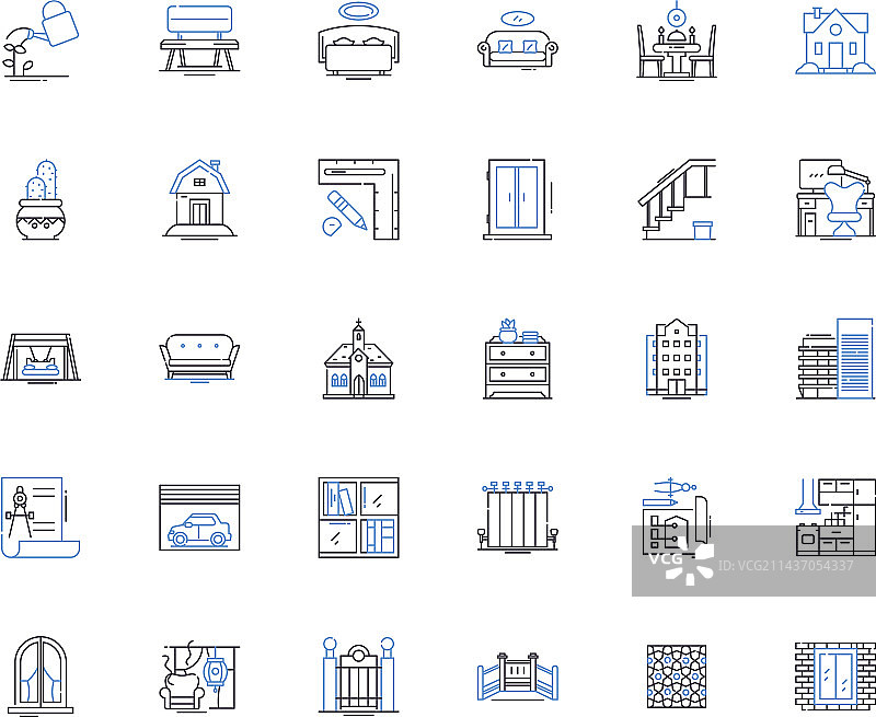 商业建筑线性图标合集图片素材