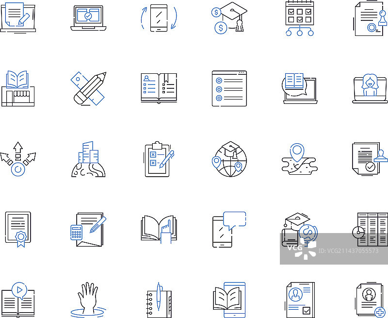 在线虚拟教室线性图标合集图片素材