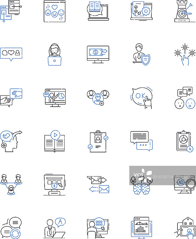在线推广线性图标集合：数字化图片素材