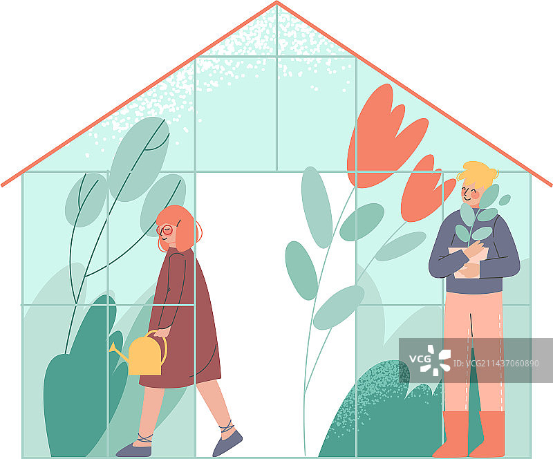 在温室种植的男女角色图片素材