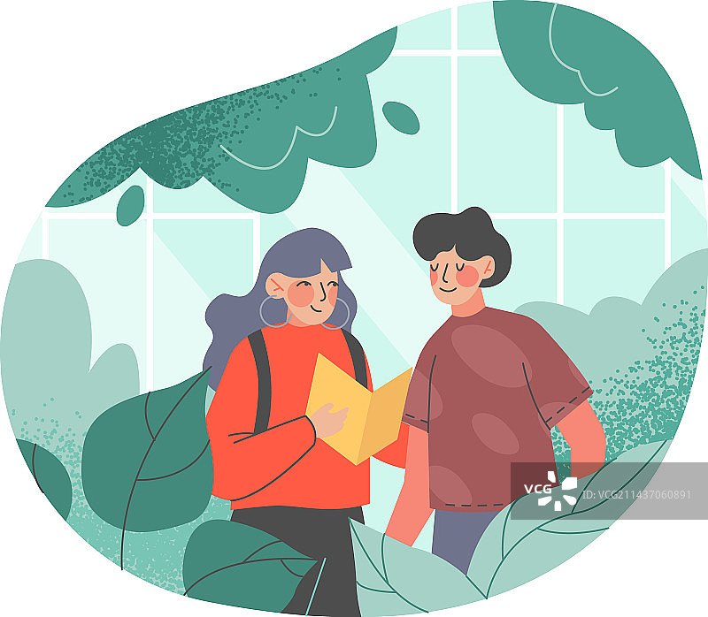 男人和女人在温室里看书图片素材