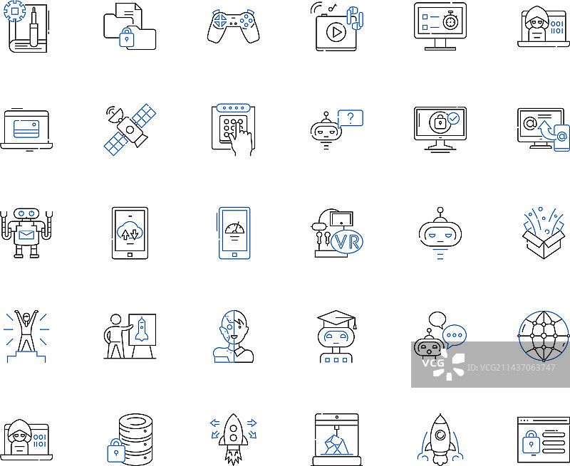 自动化机械系统线性图标合集图片素材