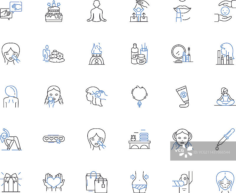 水疗中心线性图标合集：放松静养图片素材