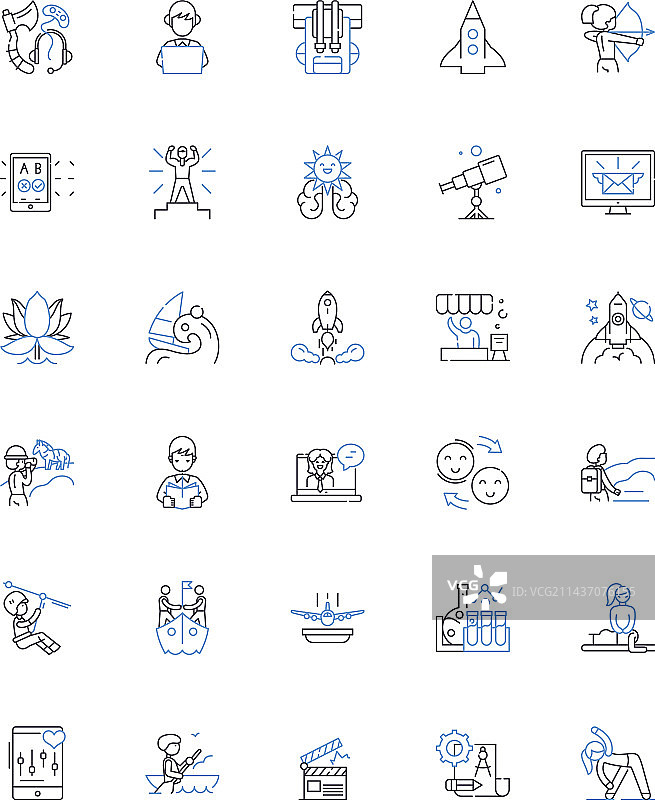 徒步探险假日线性图标合集图片素材