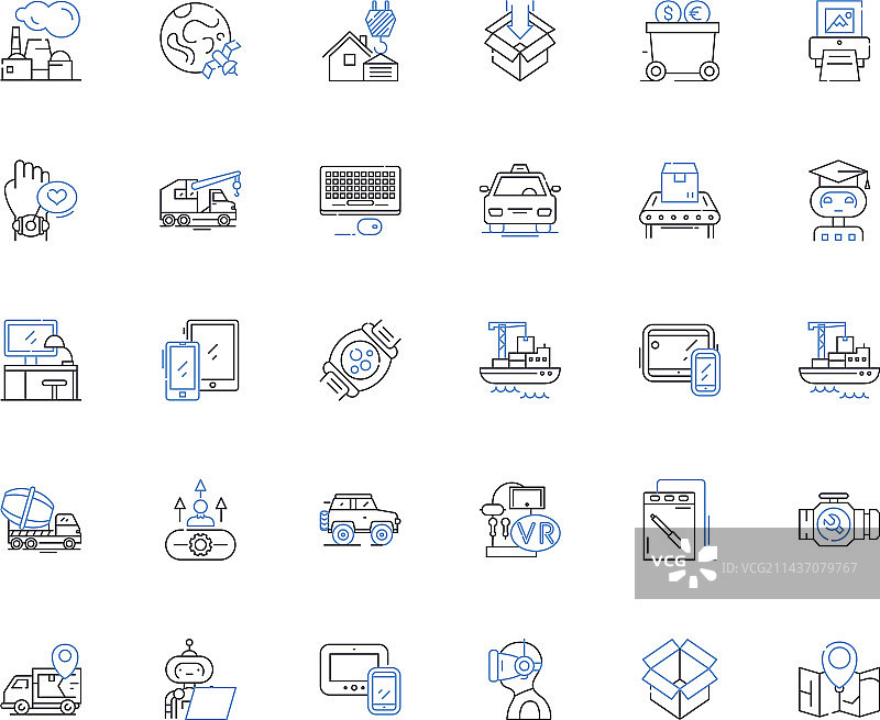 机械装置线性图标合集：齿轮与杠杆图片素材