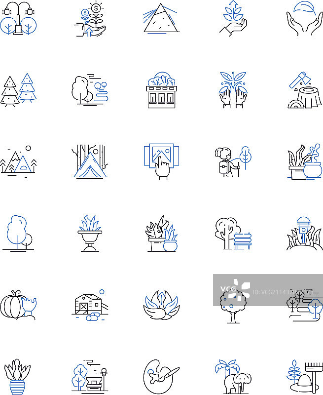 树丛线性图标合集，树木自然森林图片素材