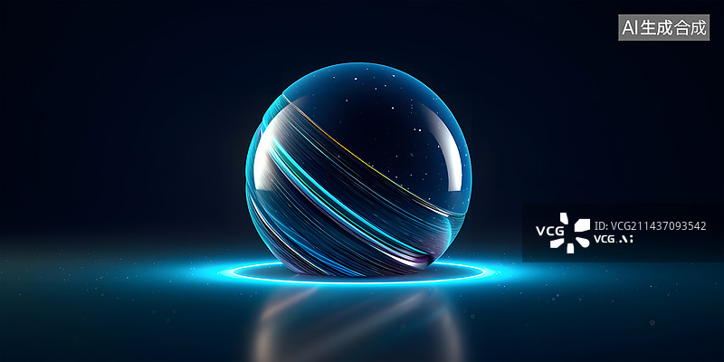 【AI数字艺术】黑色背景下的水晶球特写镜头图片素材