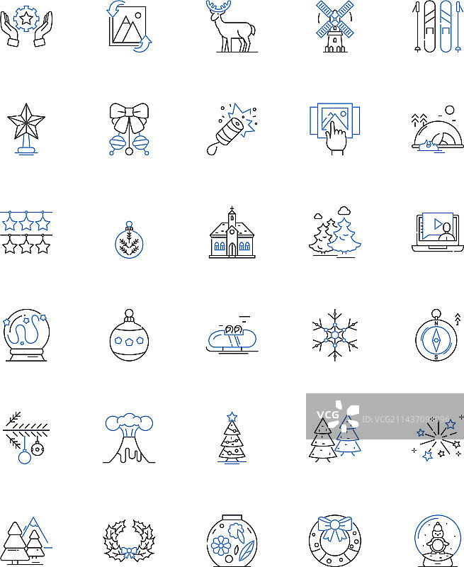 圣诞节线条图标合集：庆祝欢乐图片素材