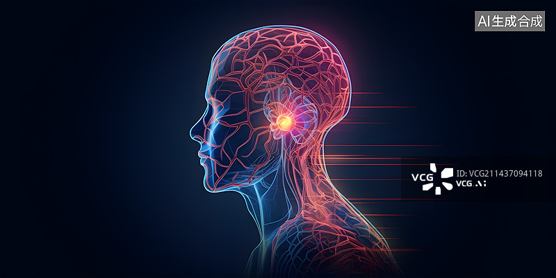 【AI数字艺术】科学概念人类大脑神经系统背景图片素材
