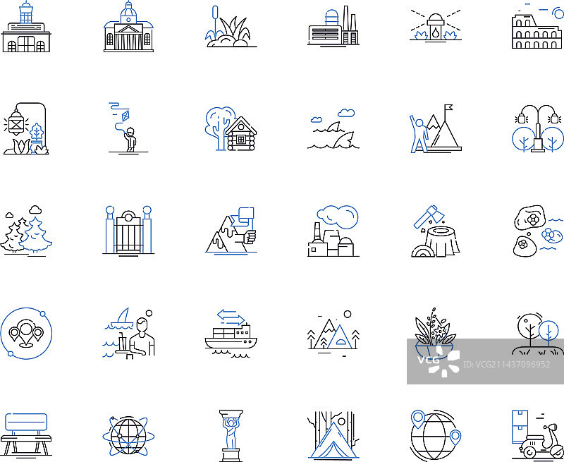 摩天大楼和建筑物线性图标合集图片素材