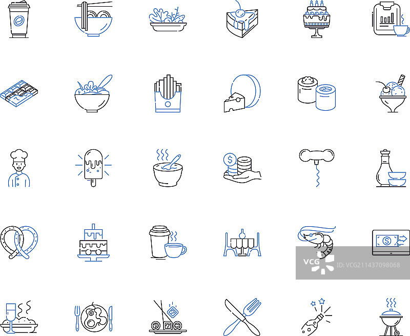 餐馆咖啡馆餐饮店线性图标合集图片素材