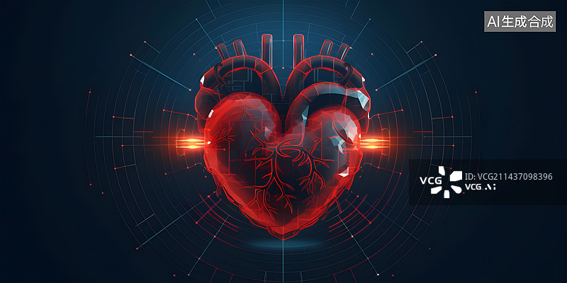 【AI数字艺术】红色科技概念心脏神经网络图像图片素材