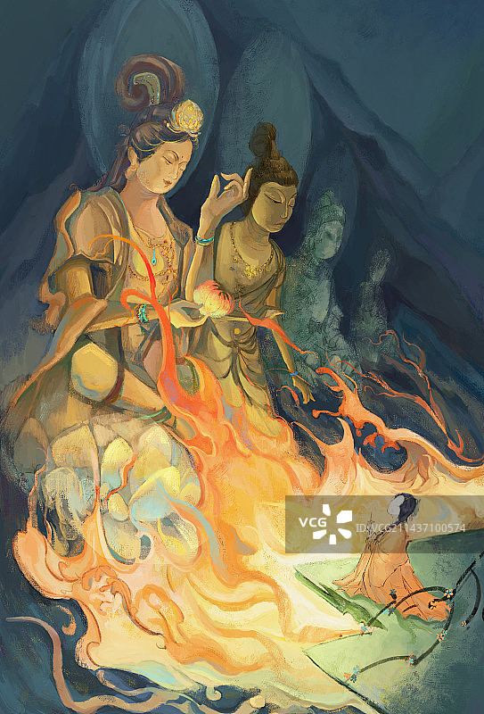 敦煌风格壁画古风插画图片素材