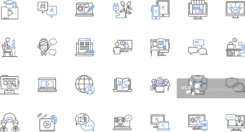 虚拟社区线性图标合集图片素材