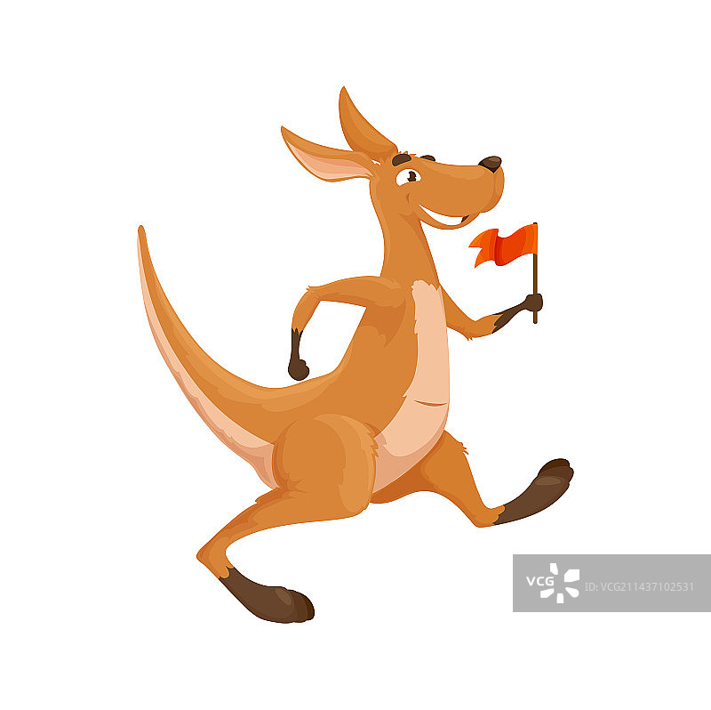 手持三角旗的卡通袋鼠角色图片素材