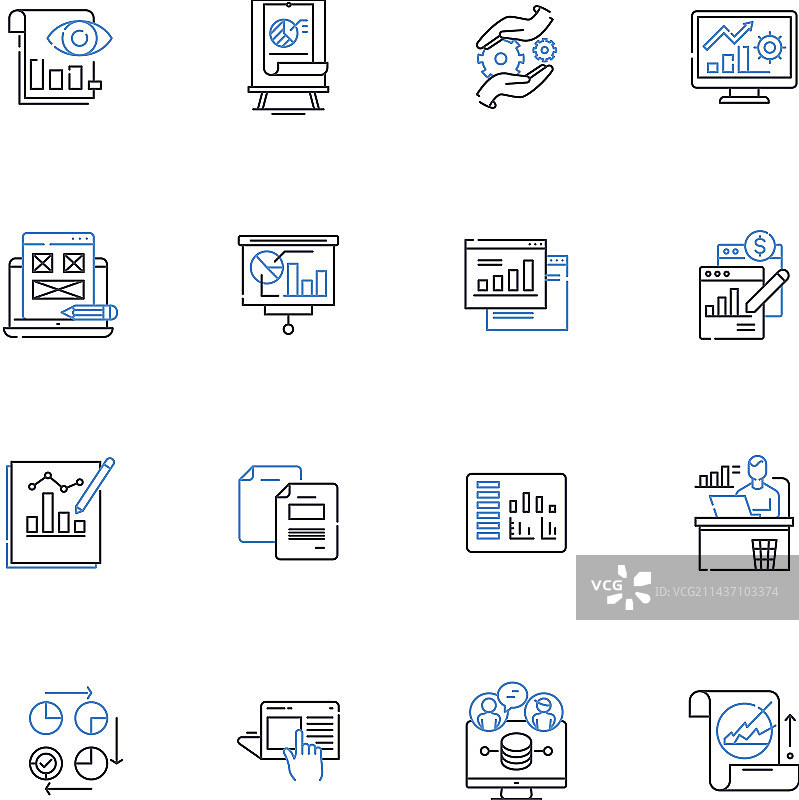 数据处理工具线性图标合集图片素材