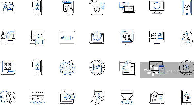 互联网数字世界线性图标集图片素材