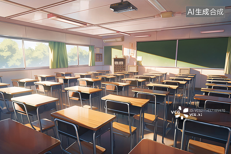 【AI数字艺术】学校教室高考考场动漫风格的插画图片素材