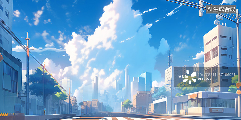 【AI数字艺术】城市街道的街景动漫风格插画图片素材