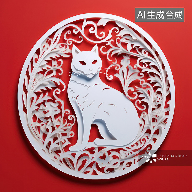 【AI数字艺术】剪纸猫咪图片素材