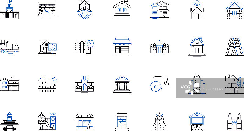 公寓和扁平直线图标系列图片素材