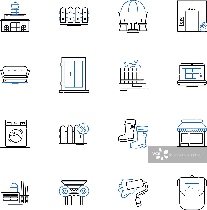 建筑工地线性图标合集图片素材