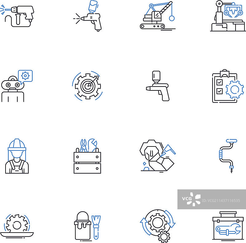维修发动机的技工线条图标合集图片素材