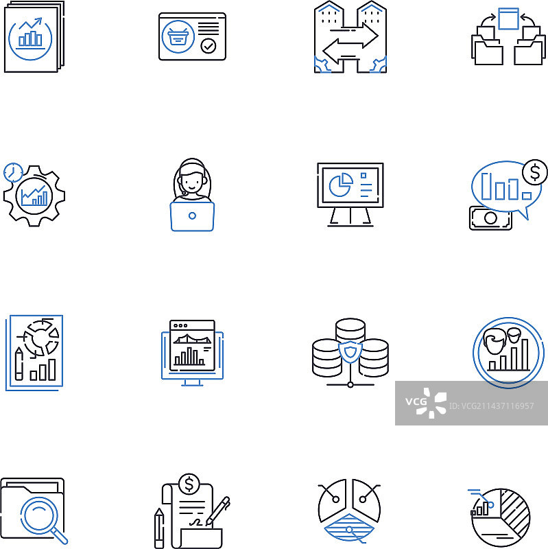 数据挖掘软件线性图标集合图片素材