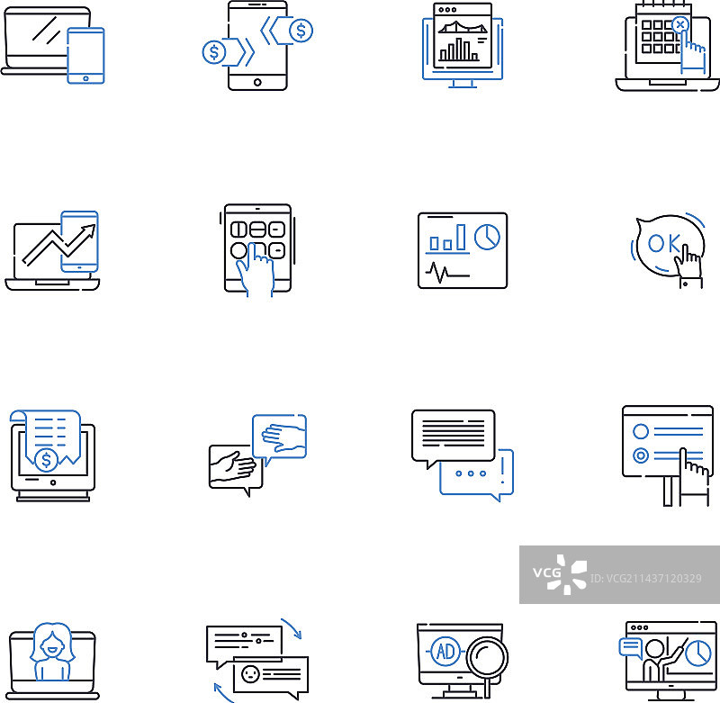 文章线性图标集合写作内容图片素材