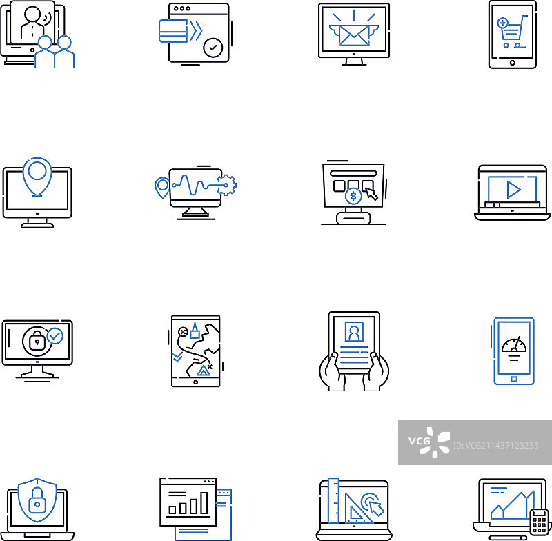 机械装置线性图标合集：齿轮与杠杆图片素材