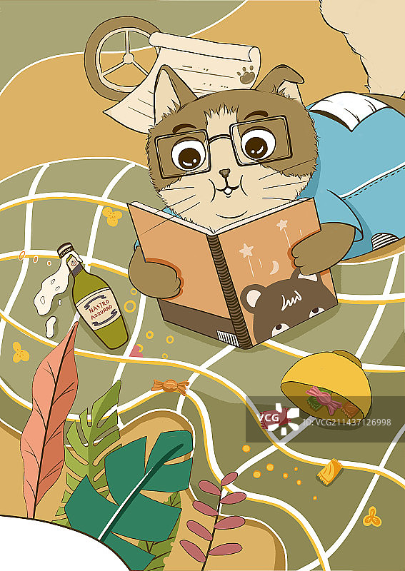 卡通猫咪日常手绘插画图片素材