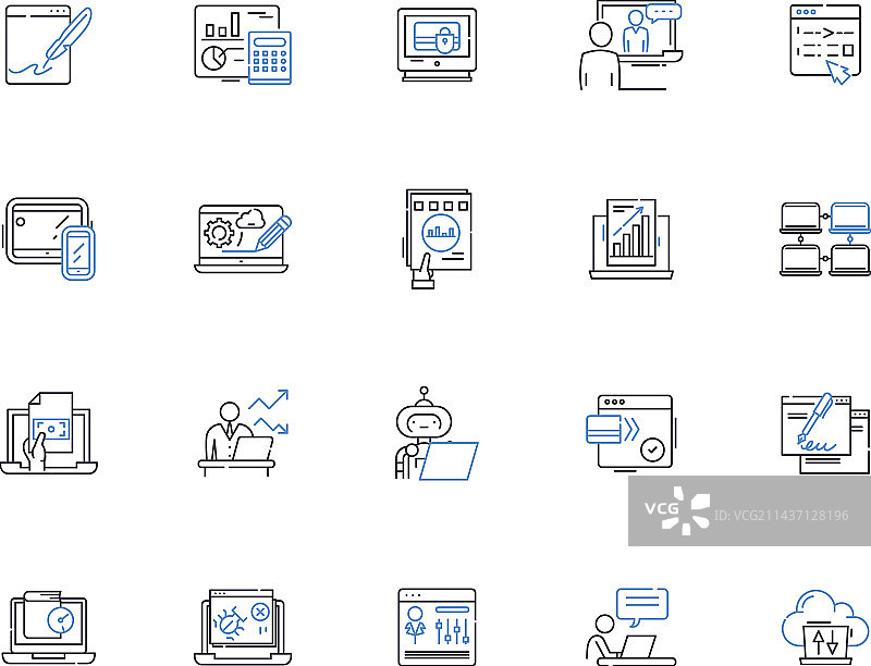 触摸屏笔记本电脑线性图标合集图片素材