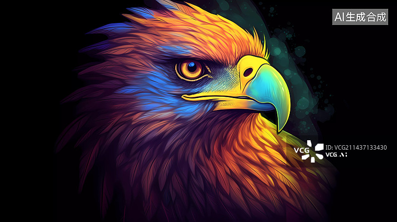【AI数字艺术】手绘多彩的鹰头插画图片素材