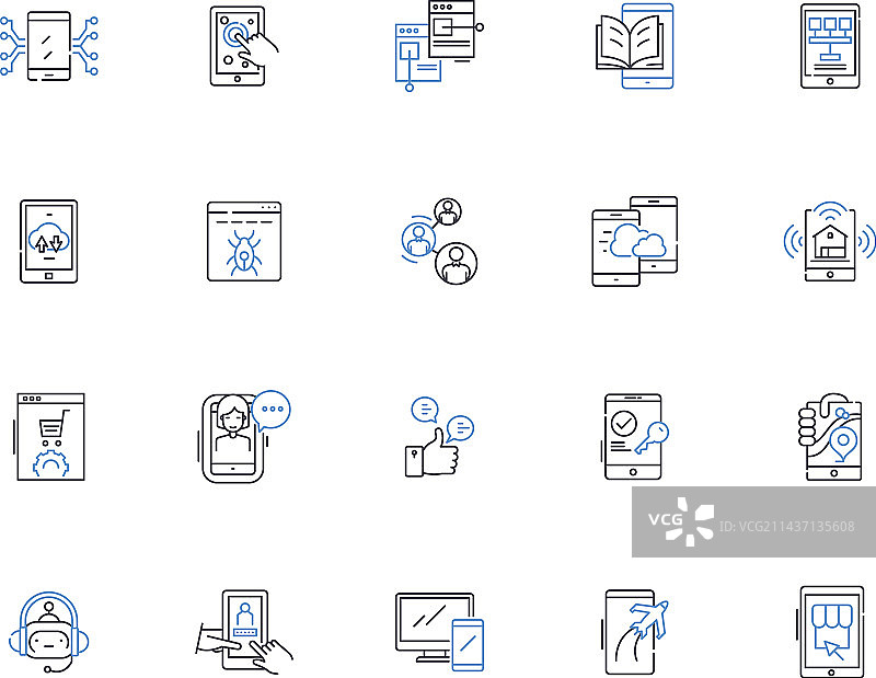 智能手机和平板电脑科技产品线性图标合集图片素材