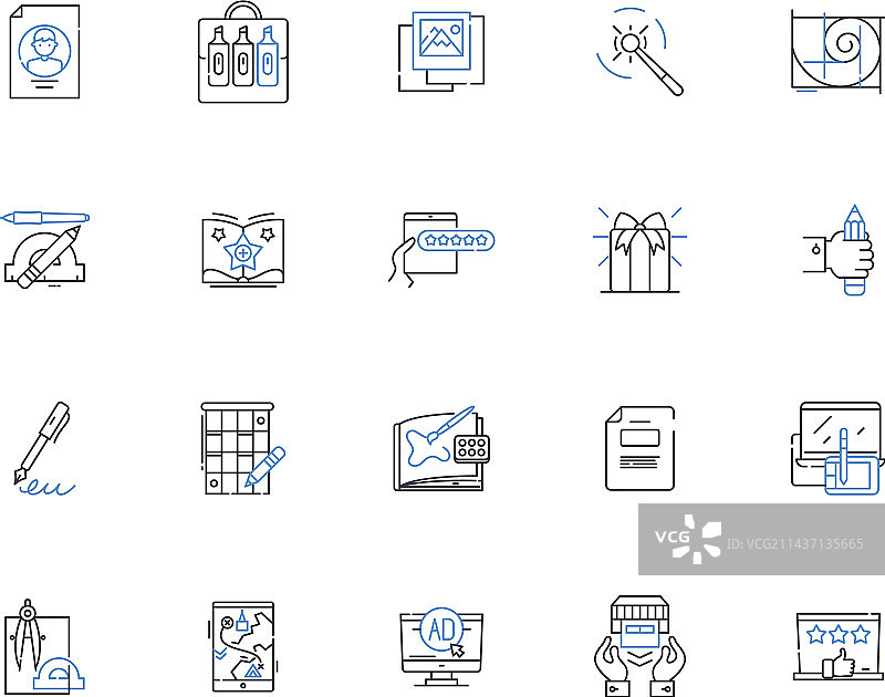 电影编辑线性图标集，包含转场图片素材