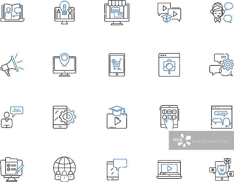 网络营销线性图标合集：搜索引擎优化与点击付费图片素材