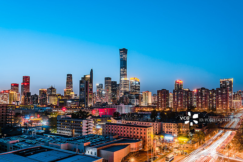 中国北京国贸CBD建筑群高视角夜景图片素材