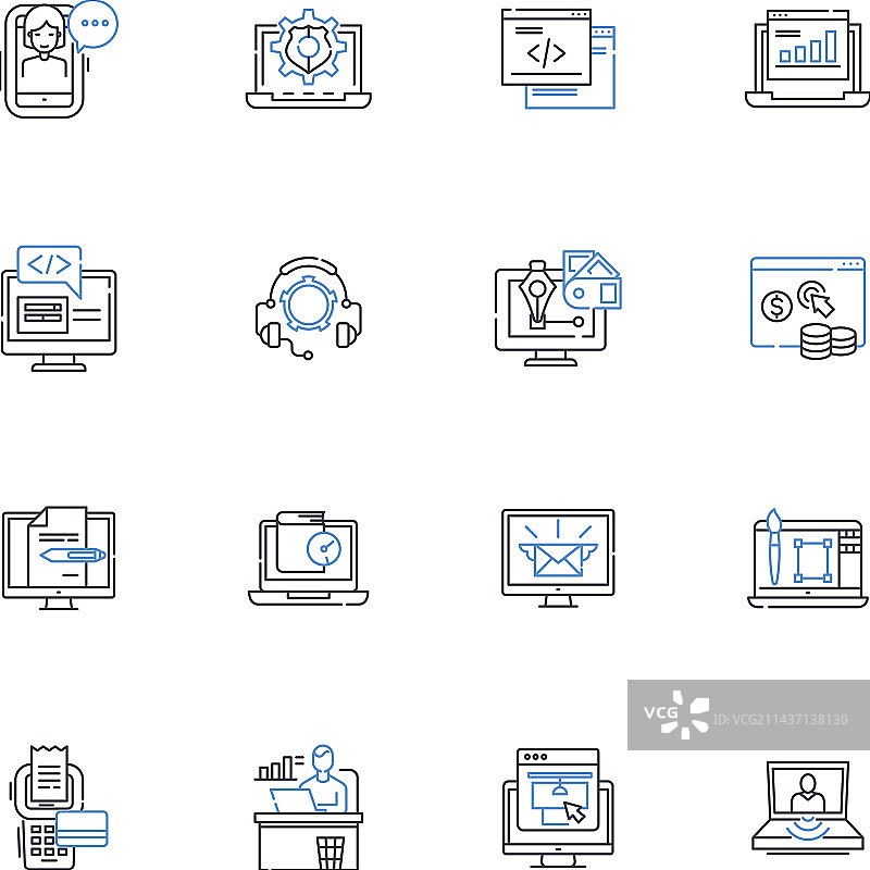 二进制系统线性图标数字集合图片素材