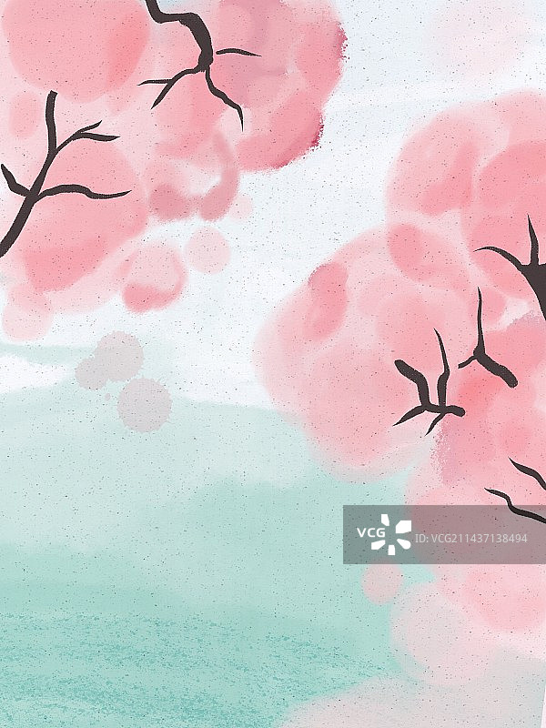 粉色梦幻樱花插画背景图片素材