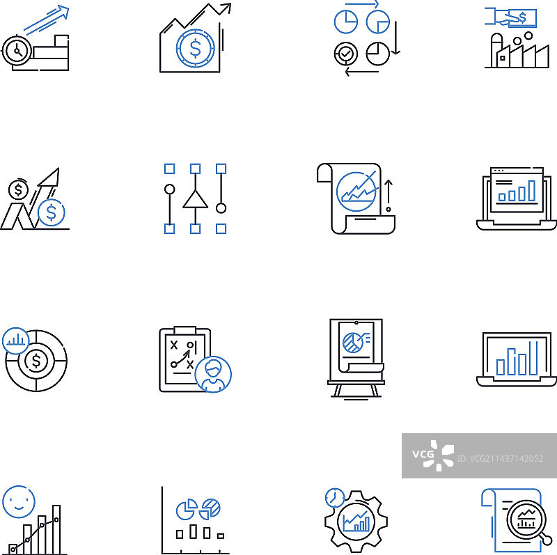 统计数据解读线性图标合集图片素材