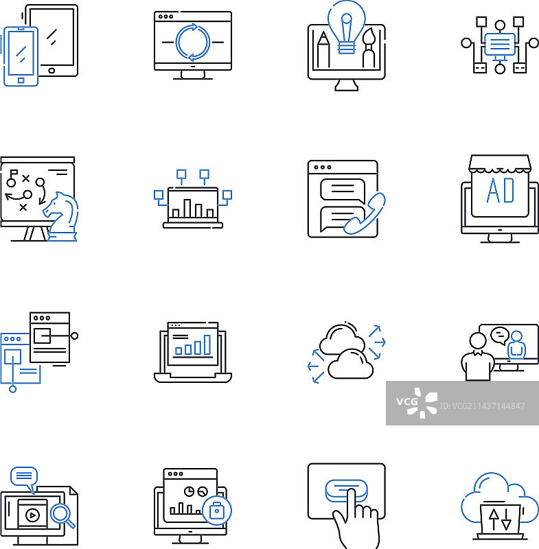 虚拟技术线性图标合集图片素材