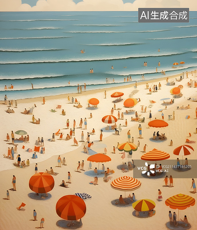 【AI数字艺术】AIGC:夏天的沙滩各式各样的人图片素材