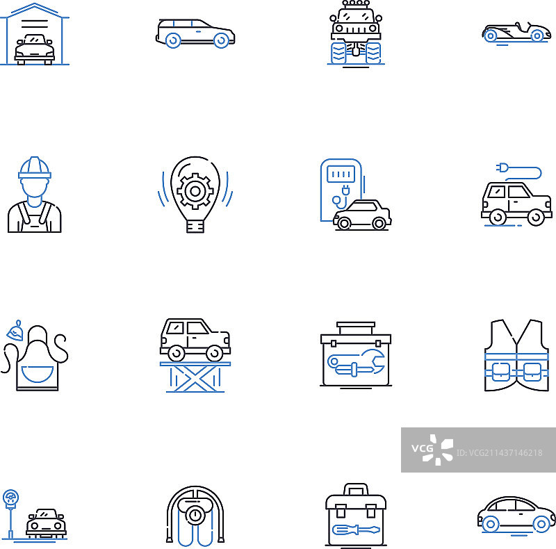 汽车维护保养线性图标合集图片素材
