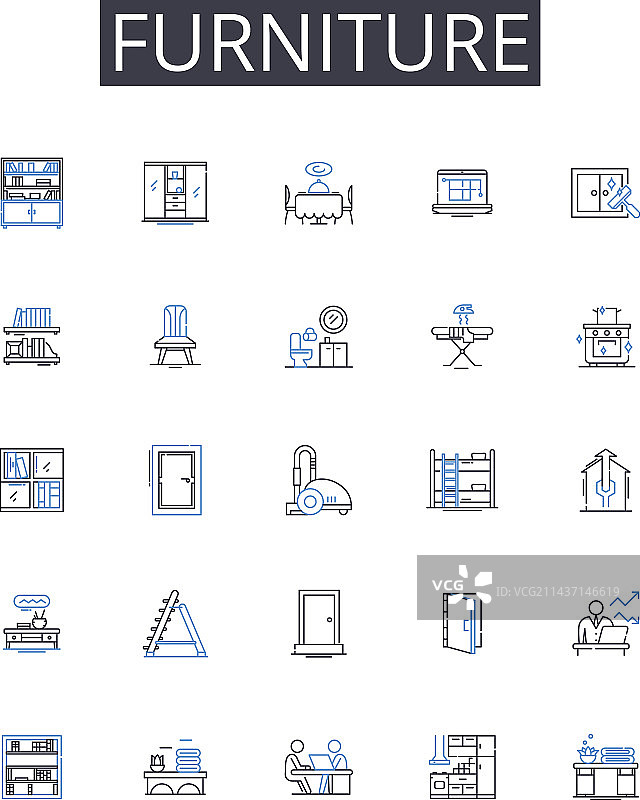 家具线性图标合集：桌椅图片素材