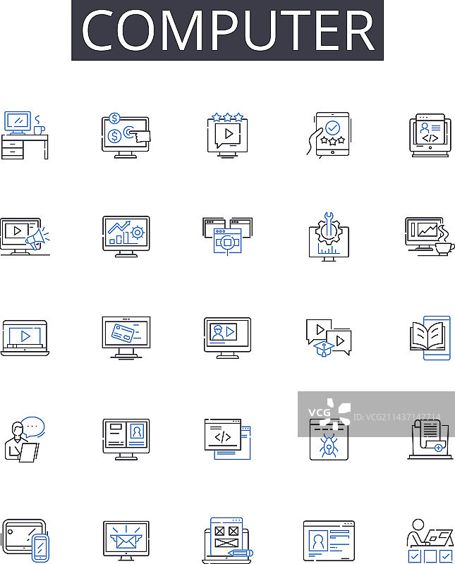电脑线条图标集合笔记本电脑桌面图片素材