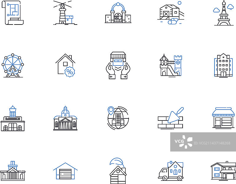 宏伟的宫殿线性图标合集图片素材