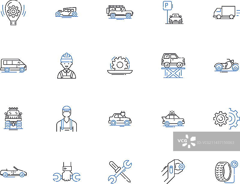 汽车保养维修线条图标合集图片素材